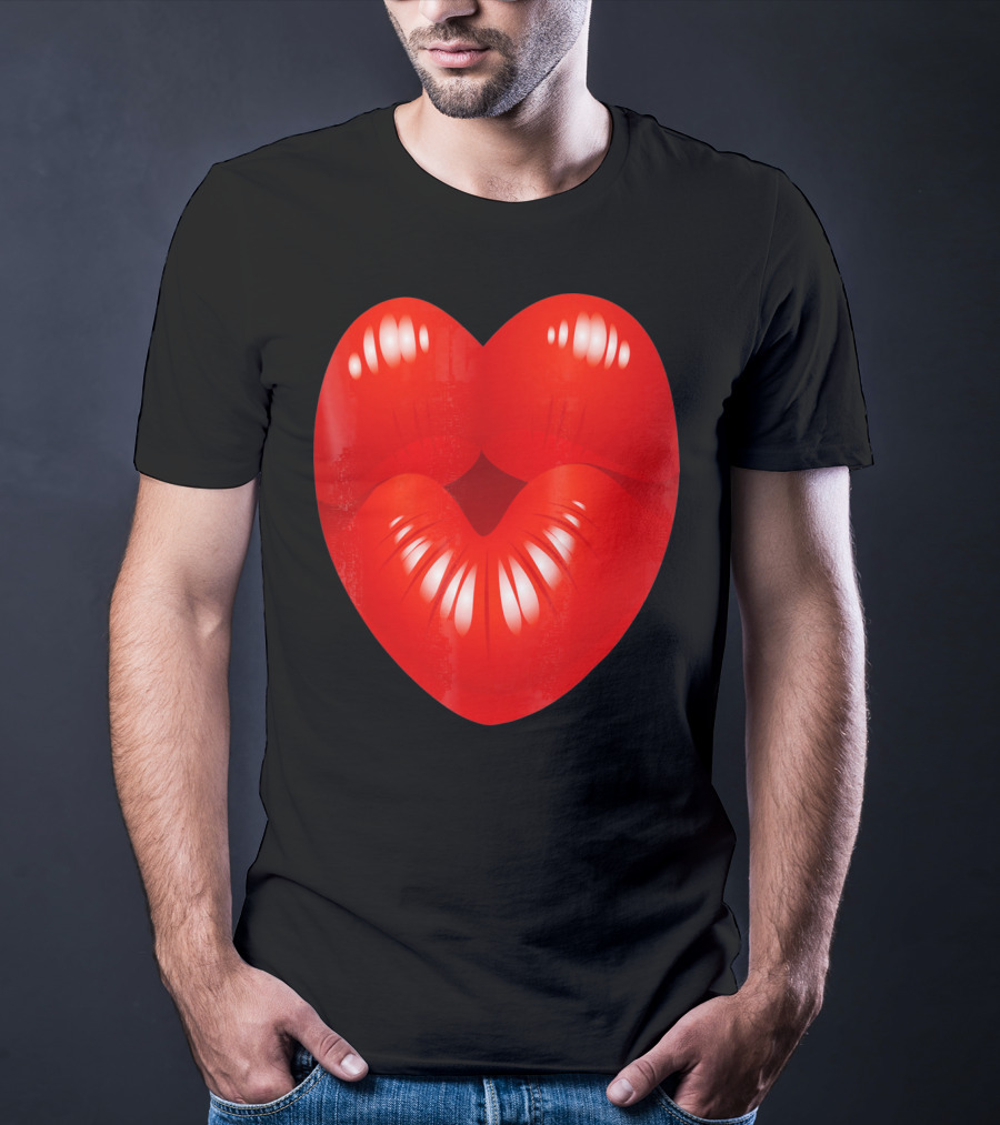 Red Lips Heart Kiss Kisses Valentine T-Shirt