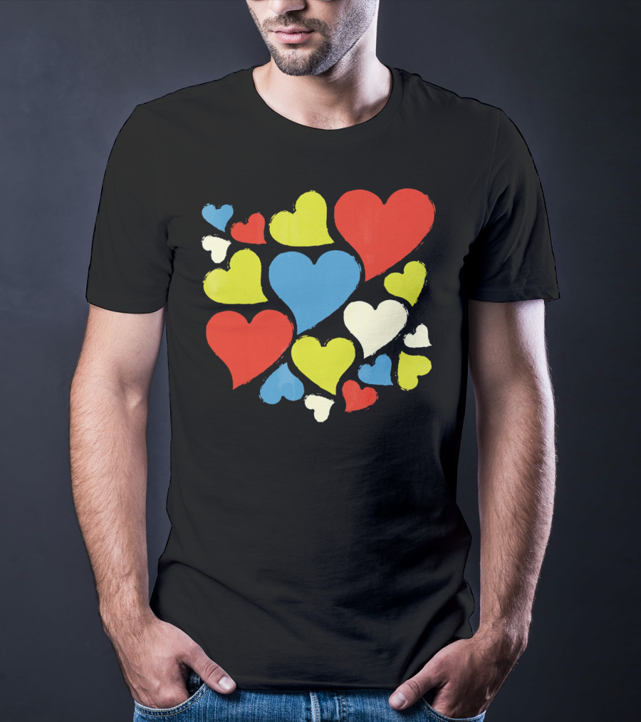 Retro Multicolor Hearts For Valentine's Day T-Shirt