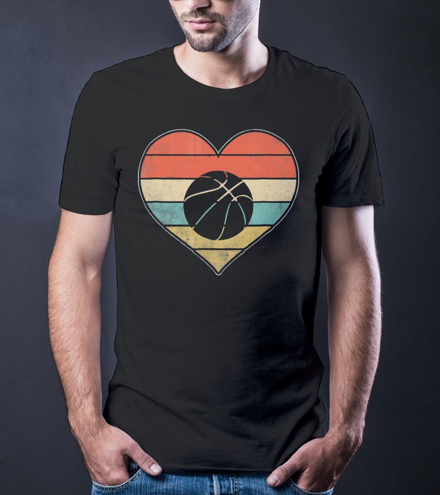 Retro Vintage Striped Heart Basketball Valentine T-Shirt