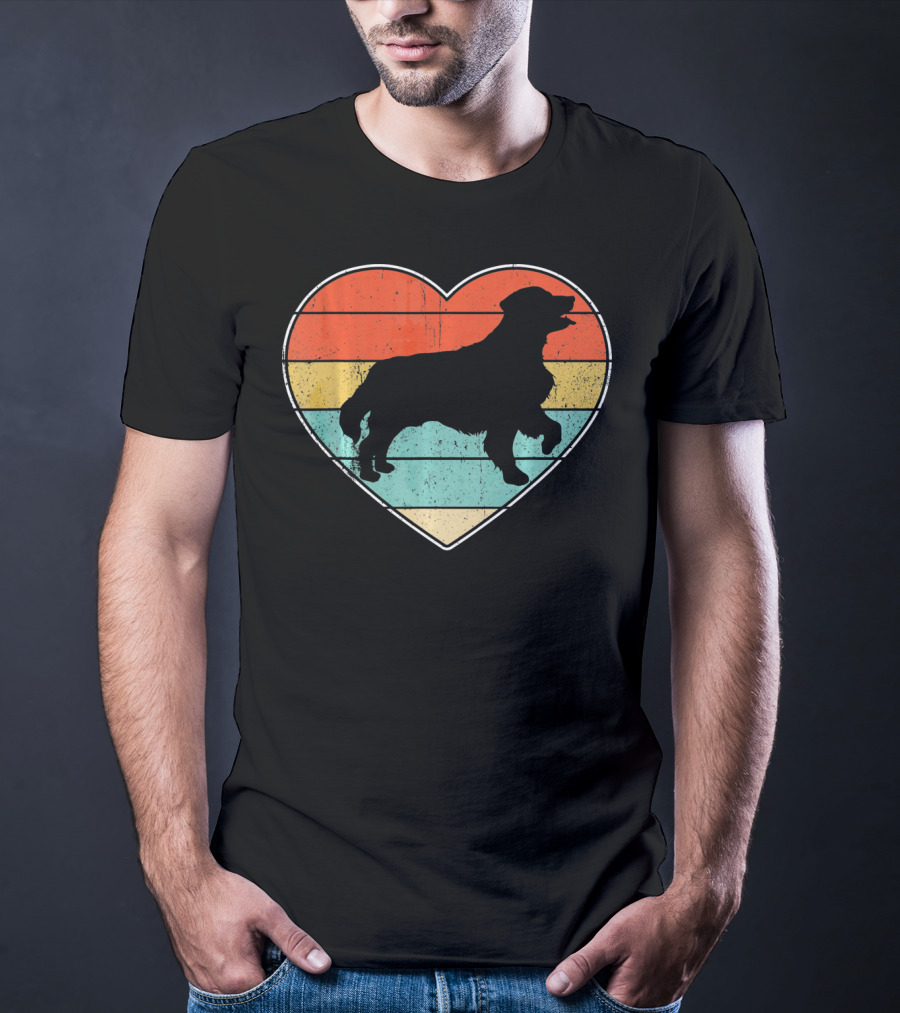Retro Vintage Golden Retriever Silhouette Heart T-Shirt