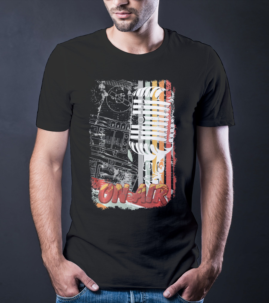 Retro Vintage Microphone On Air Broadcast Stripes T-Shirt