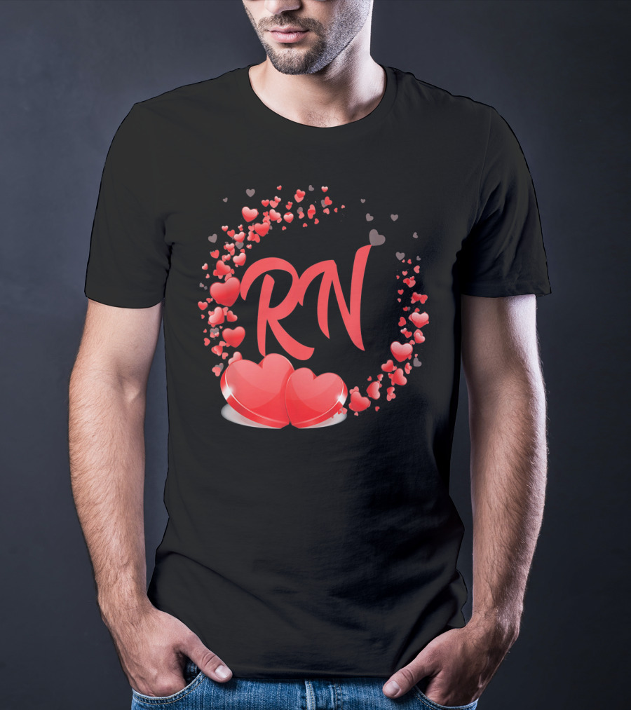 RN Heart Nurses Valentines Day Love Hearts T-Shirt