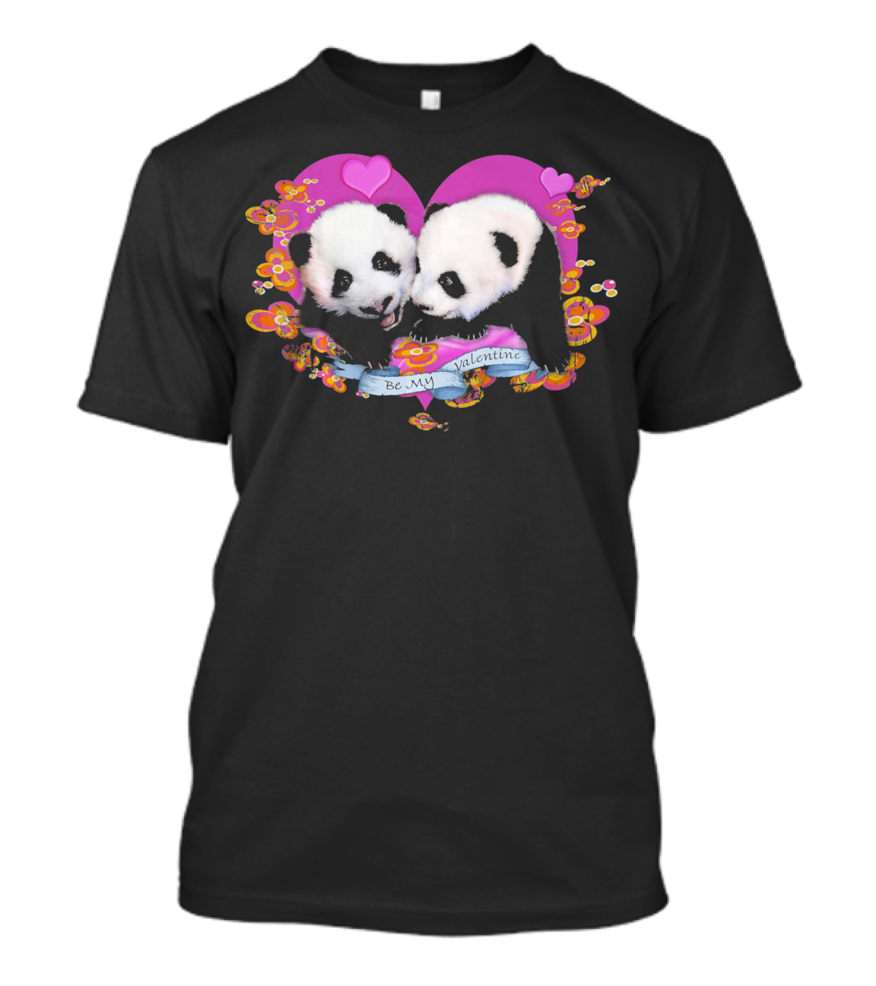 Be My Valentine Robert Campbell Panda Heart Pink Flowers T-Shirt