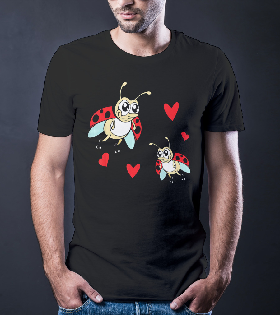 Romantic Valentine's Day Ladybug Couple With Hearts T-Shirt