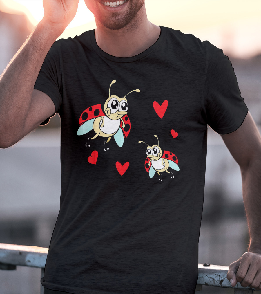 Romantic Valentine's Day Ladybug Couple With Hearts T-Shirt