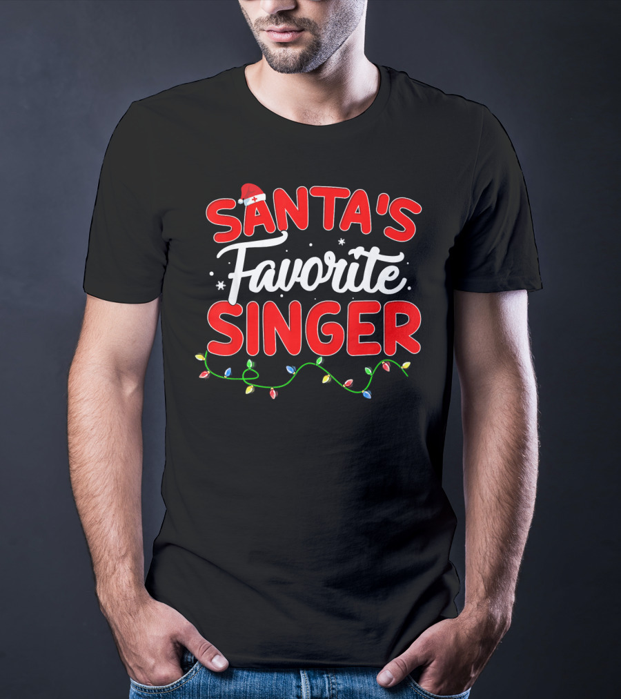Santa's Favorite Singer Christmas Lights Festive Hat T-Shirt