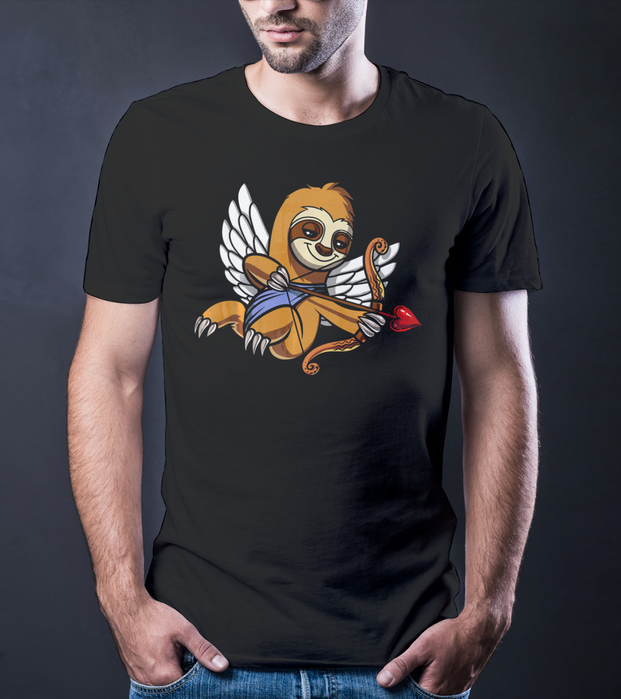 Sloth Cupid With Heart Arrow Valentines Day Love T-Shirt