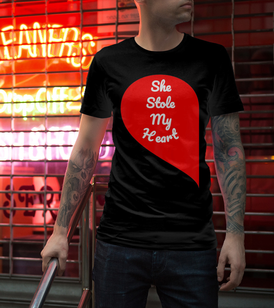 She Stole My Heart Valentine's Day Red Heart Drop Shaped T-Shirt