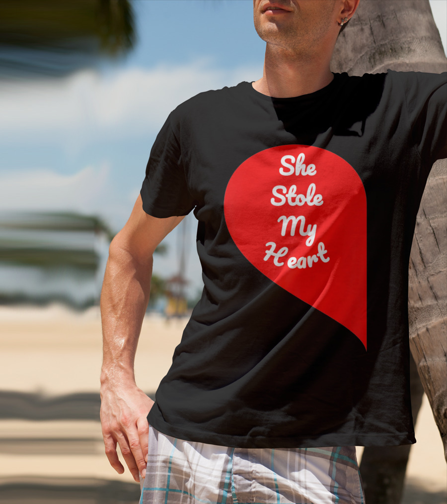 She Stole My Heart Valentine's Day Red Heart Drop Shaped T-Shirt