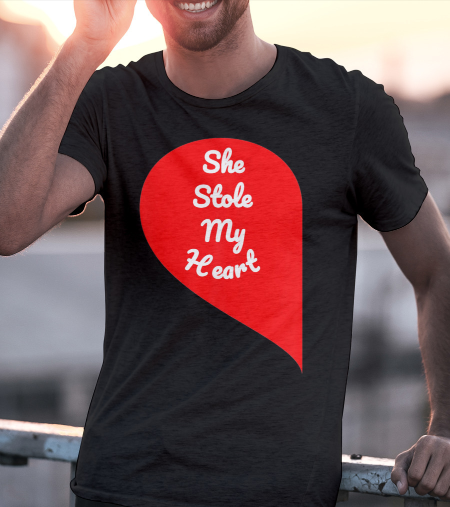 She Stole My Heart Valentine's Day Red Heart Drop Shaped T-Shirt