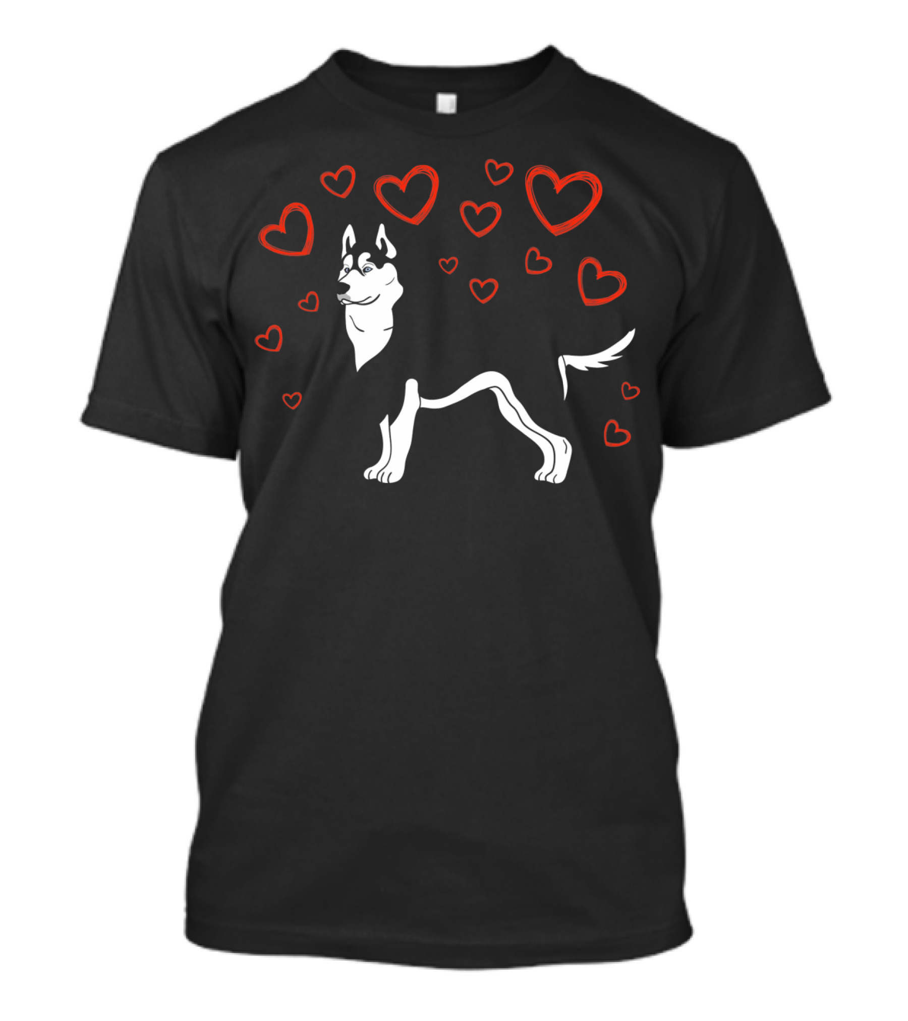 Siberian Husky Surrounded By Hearts Valentine Love LS T-Shirt