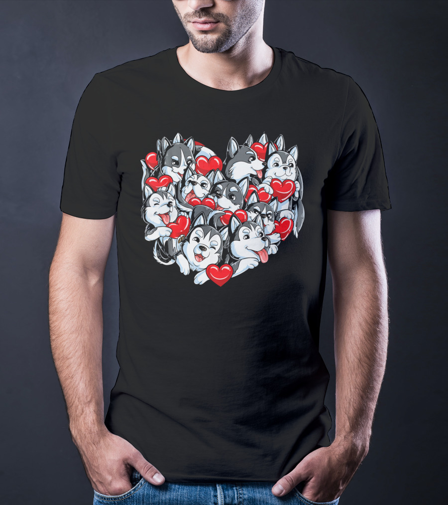 Siberian Husky Heart With Red Valentine Hearts T-Shirt