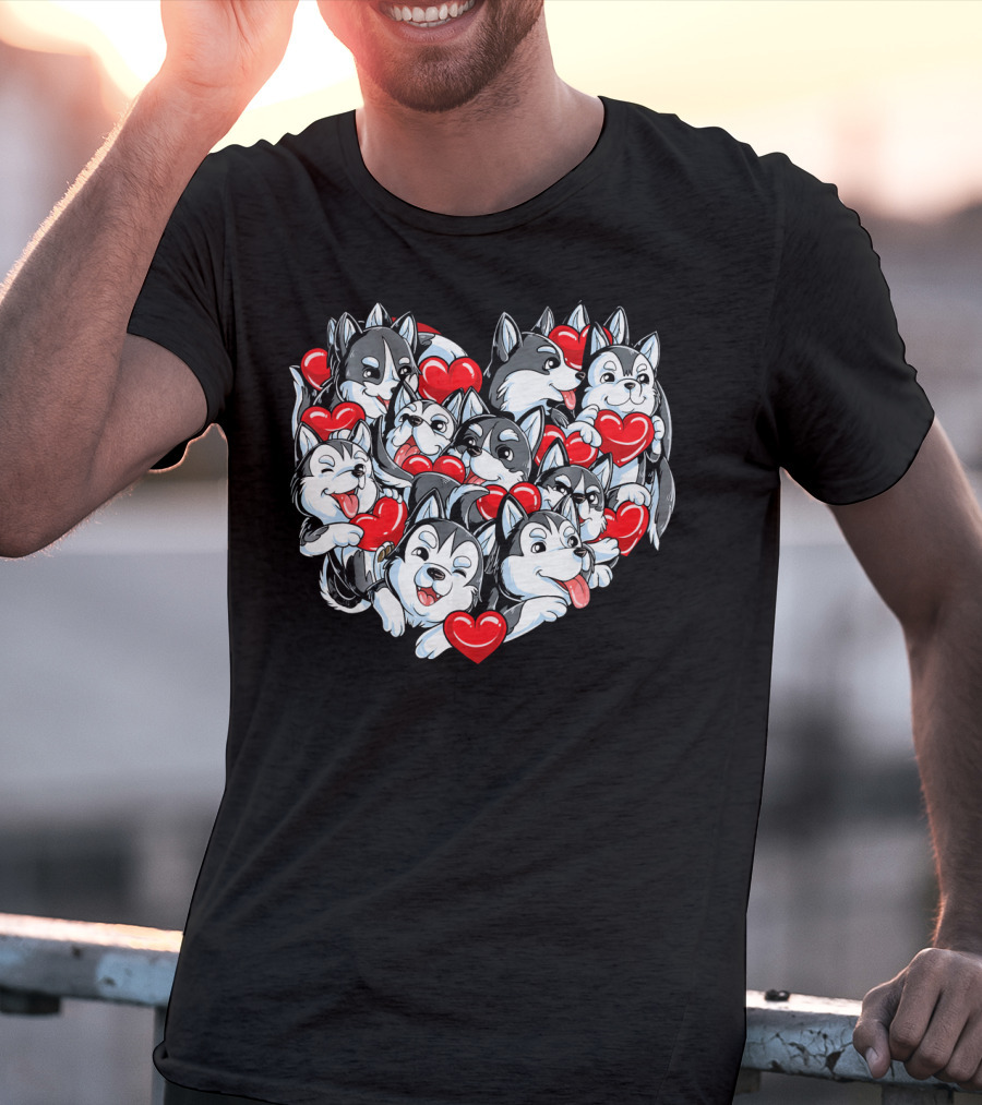 Siberian Husky Heart With Red Valentine Hearts T-Shirt