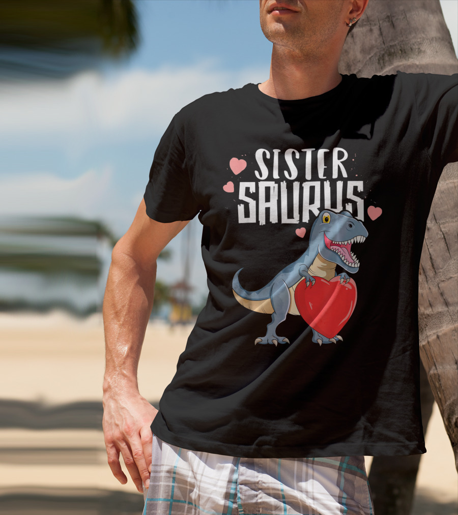 Sister Saurus Valentines Dinosaur Holding Heart T-Shirt