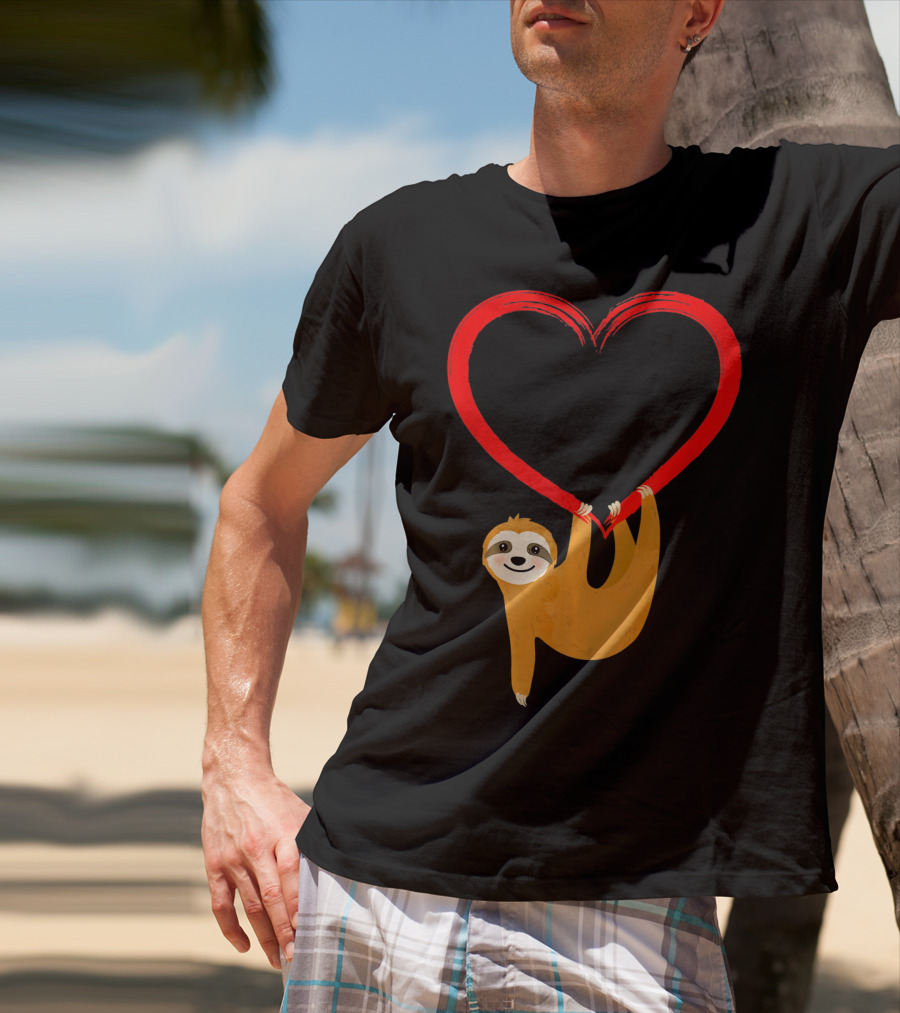 Valentines Day Sloth Hanging On Heart T-Shirt