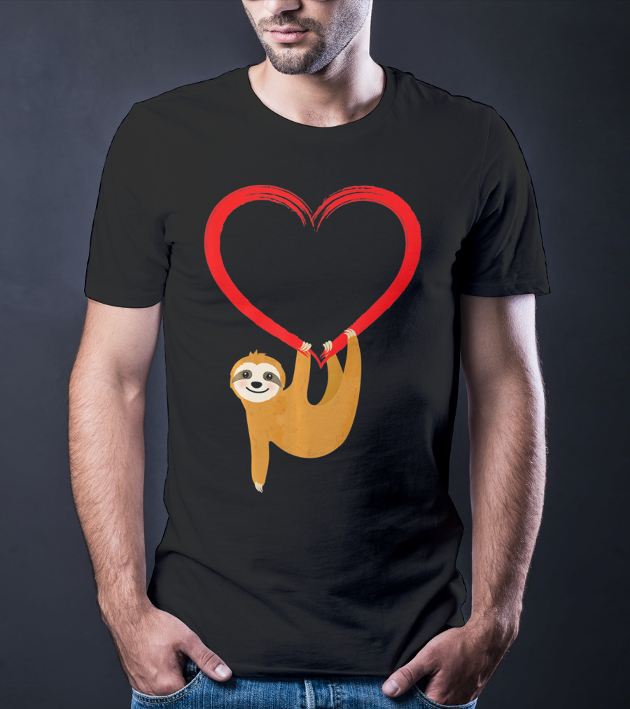 Valentines Day Sloth Hanging On Heart T-Shirt
