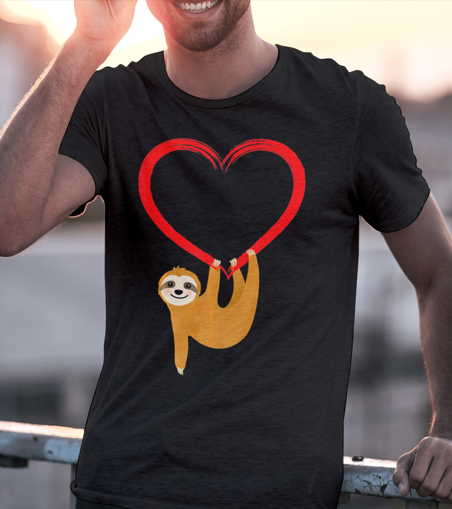 Valentines Day Sloth Hanging On Heart T-Shirt