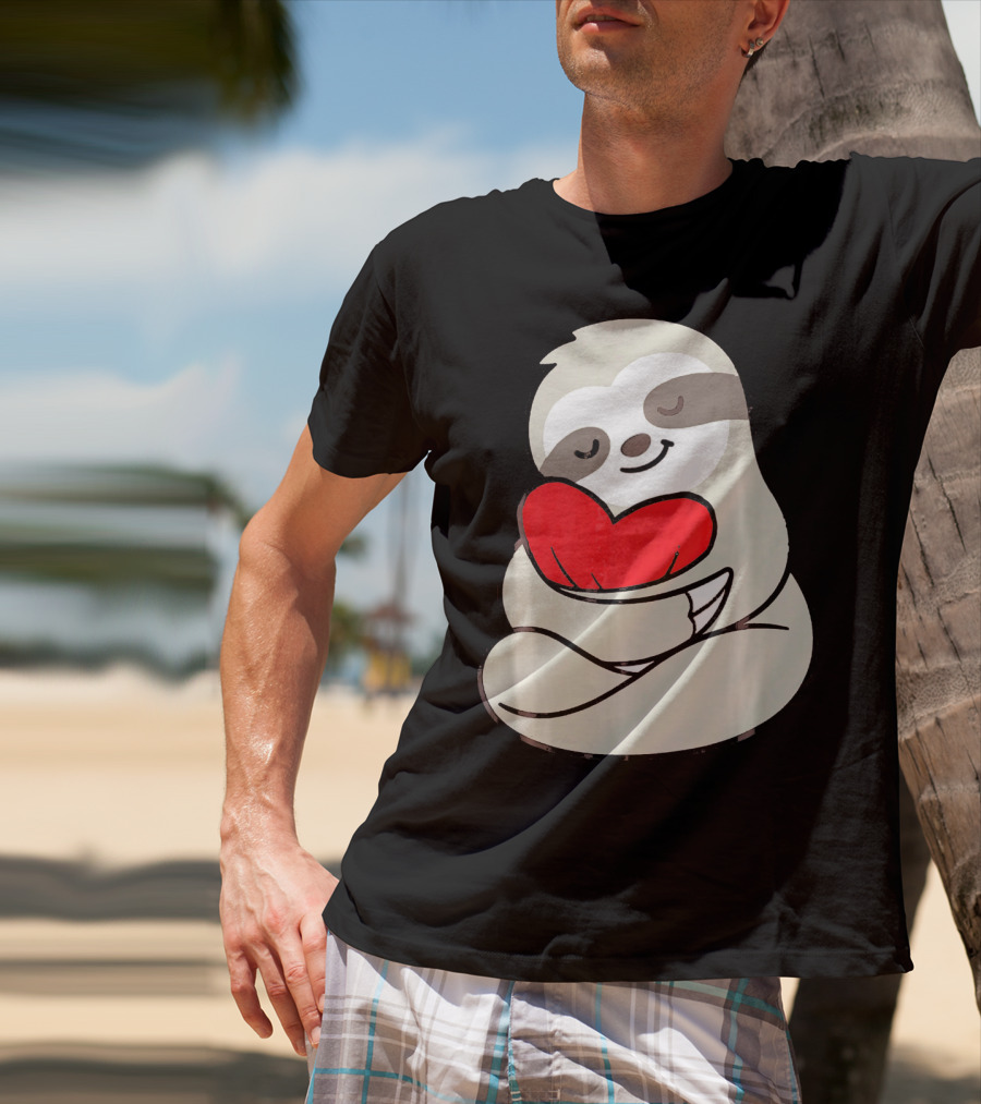 Sloth Hugging Heart Love Valentines T-Shirt