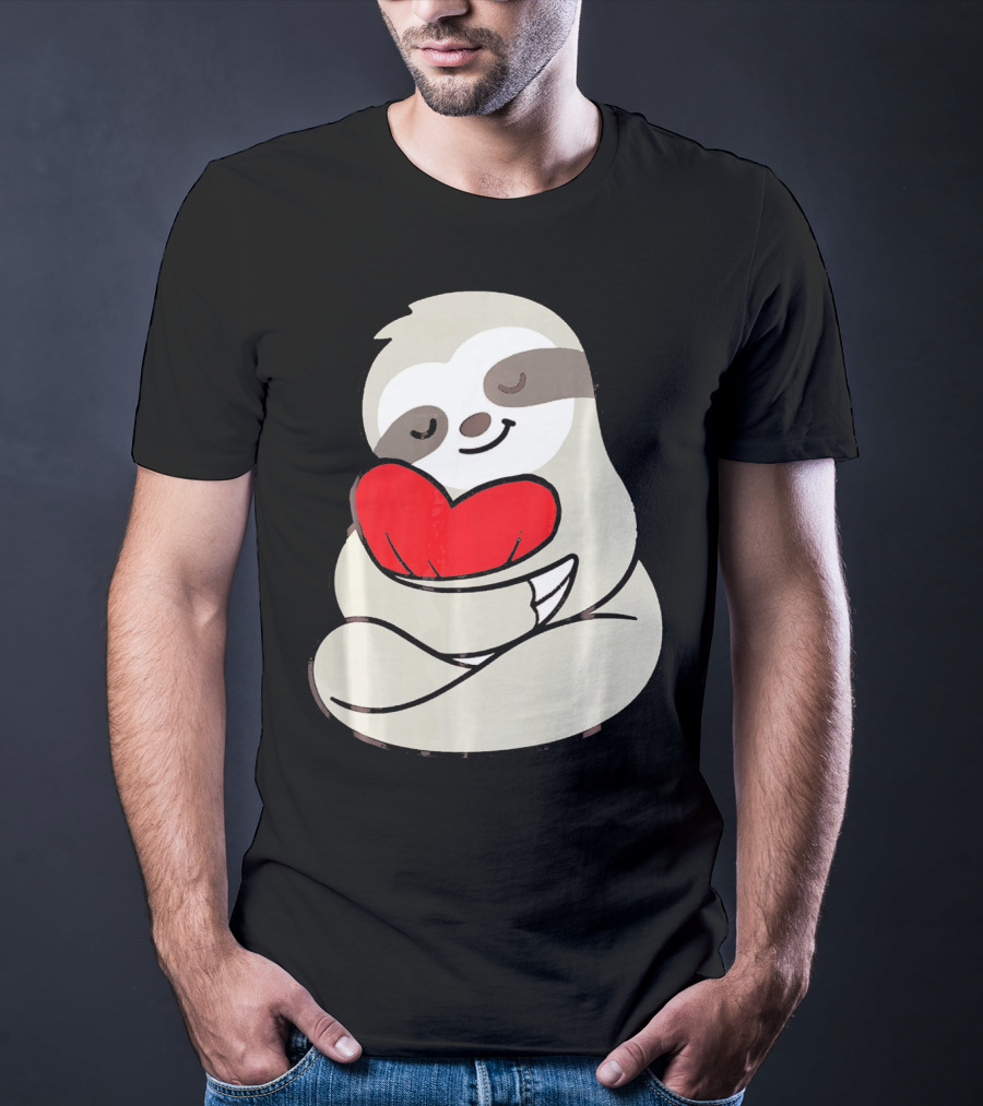 Sloth Hugging Heart Love Valentines T-Shirt