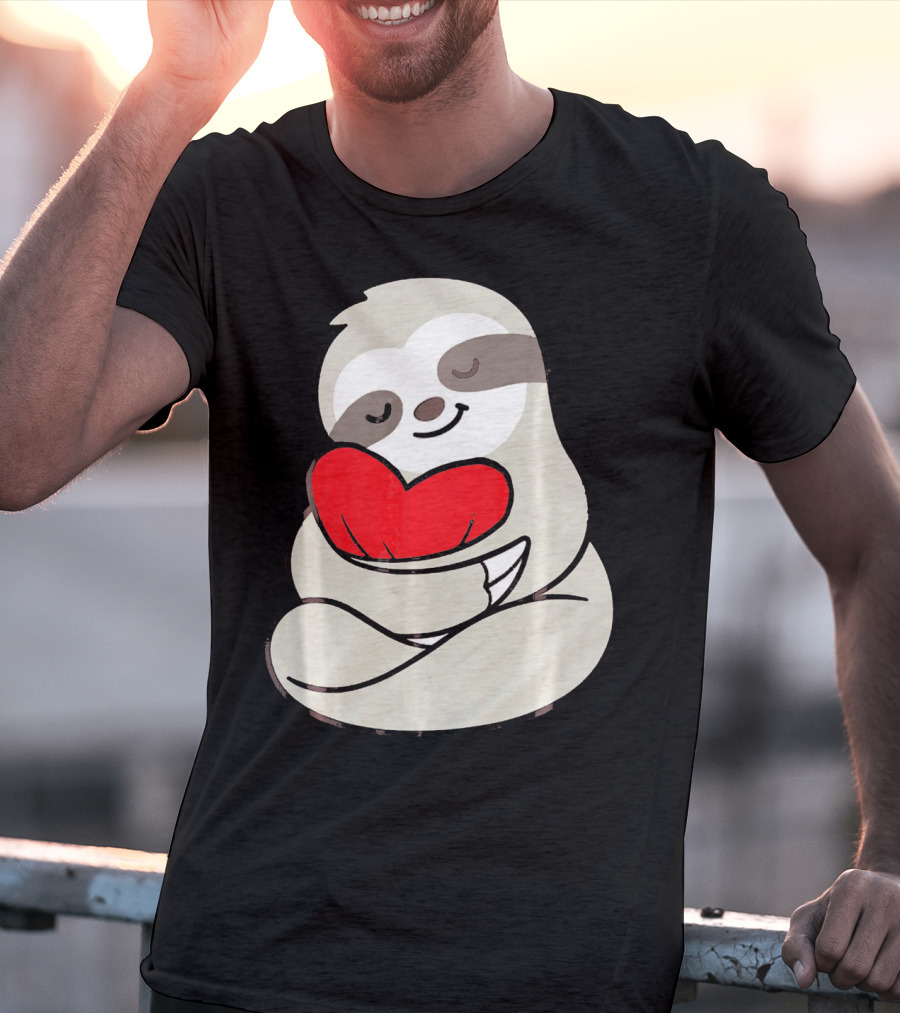 Sloth Hugging Heart Love Valentines T-Shirt