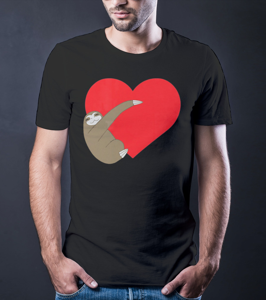 Sloth Hugging Heart Cute Pocket Va T-Shirt