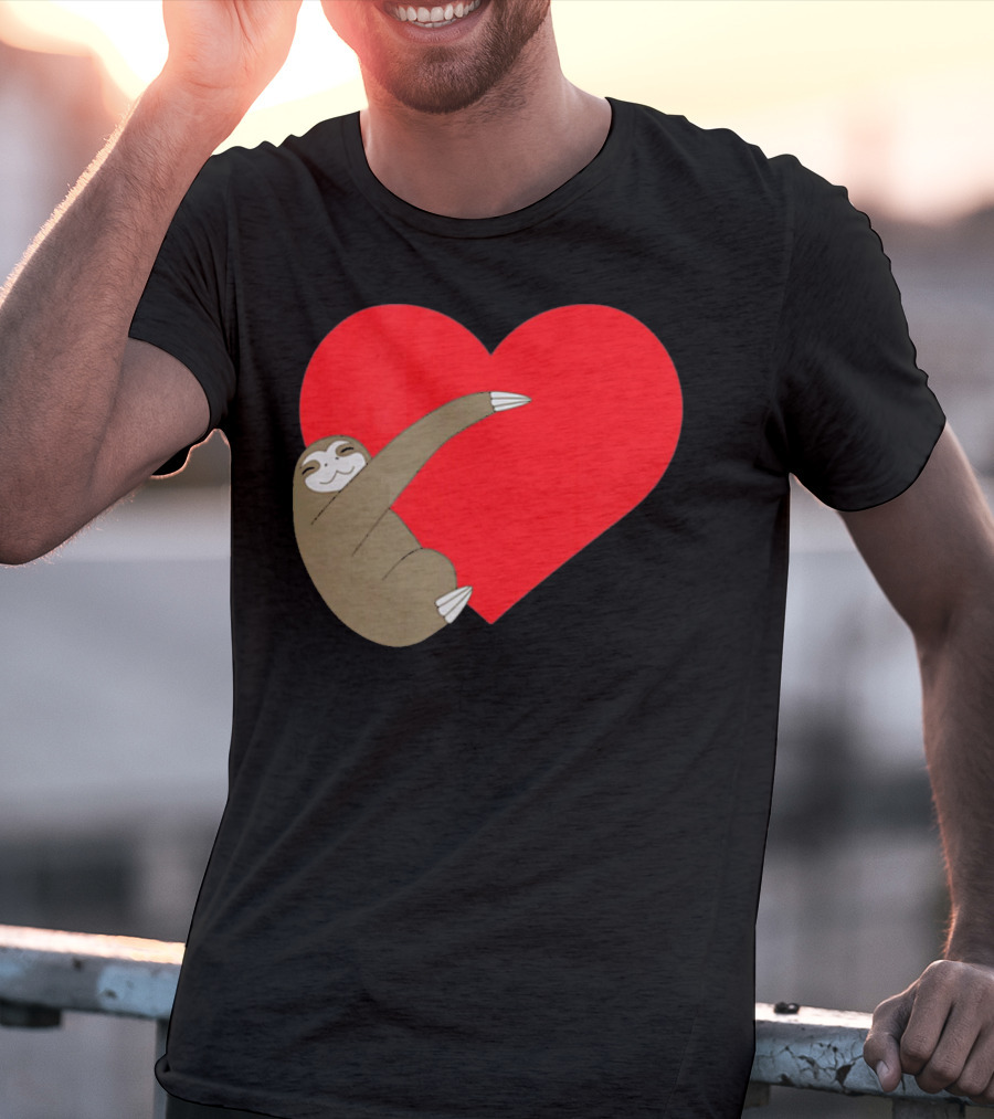 Sloth Hugging Heart Cute Pocket Va T-Shirt