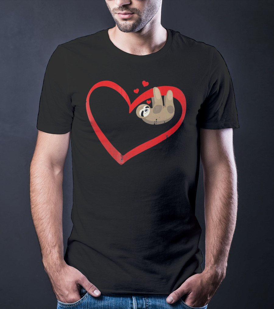 Sloth Heart Lazy Napping Cute Vale T-Shirt
