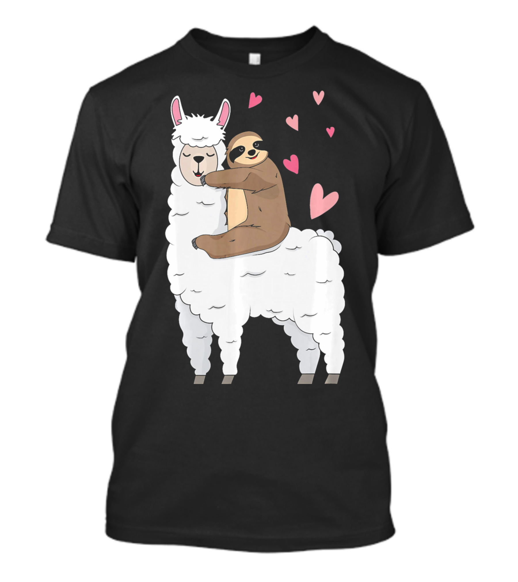 Sloth Riding Llama Cute Hearts Valentines Day T-Shirt