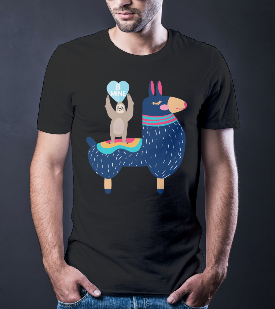 Sloth Holding Heart On Llama Be Mine T-Shirt