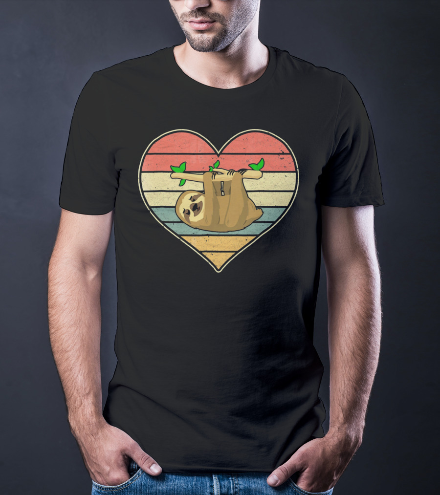 Vintage Sloth Hanging In Striped Heart For Val T-Shirt