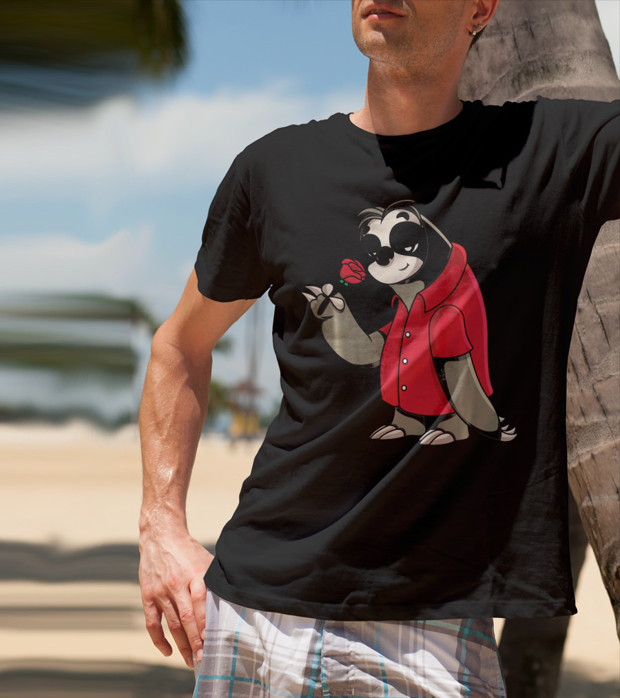 Romantic Sloth Valentine With Red Rose T-Shirt