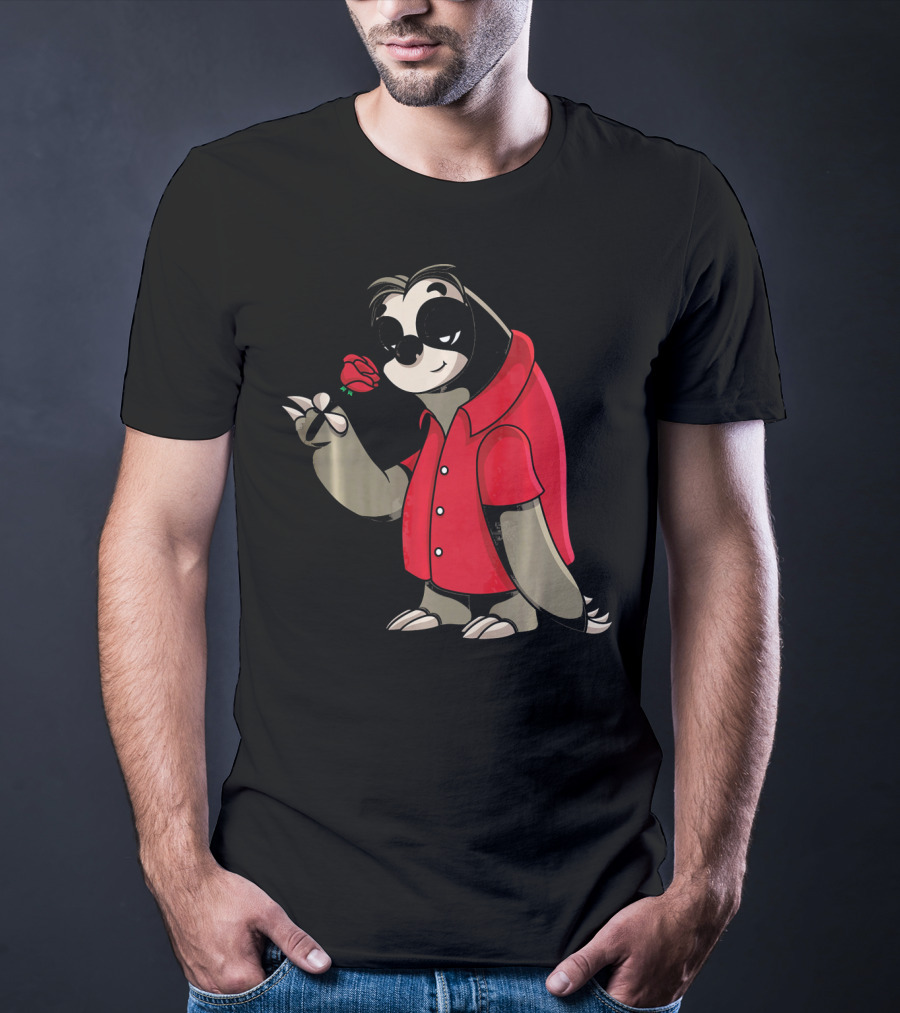 Romantic Sloth Valentine With Red Rose T-Shirt