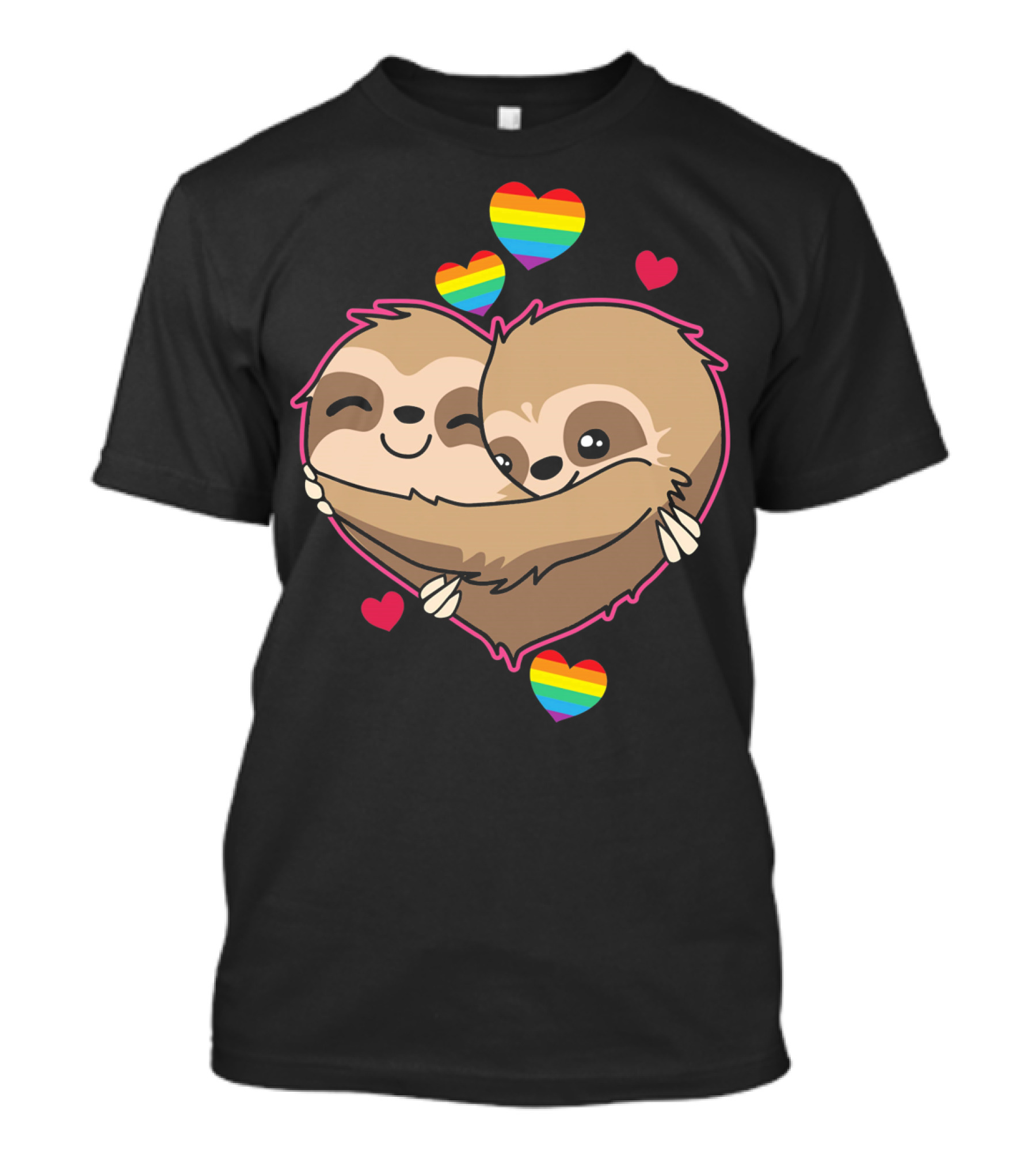 Valentines Day Sloth Heart With Rainbow Hearts T-Shirt