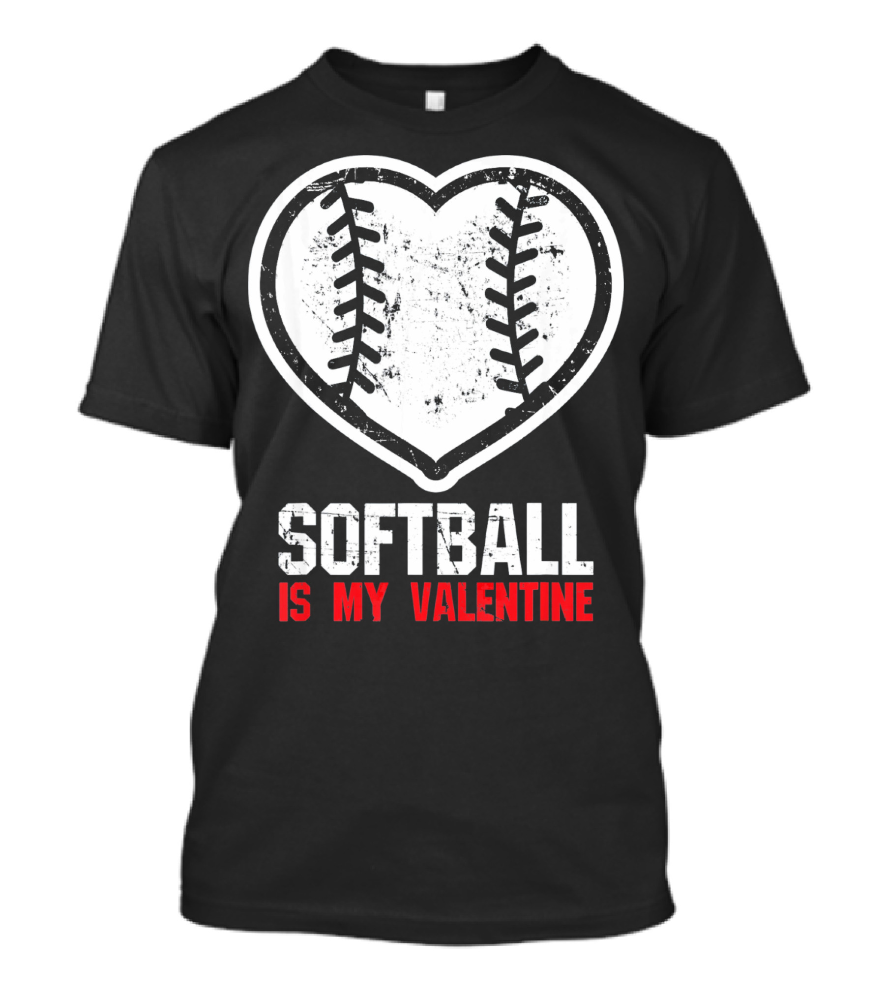 Softball Is My Valentine Heartball Stitching T-Shirt