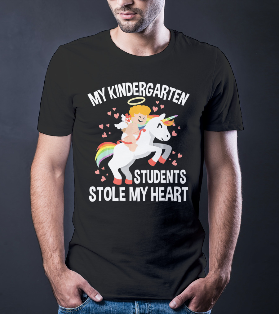 My Kindergarten Students Stole My Heart Cupid Heart Unicorn Valentine T-Shirt