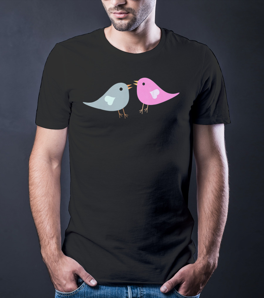 Love Birds Romantic Valentine Two Birds With Hearts T-Shirt