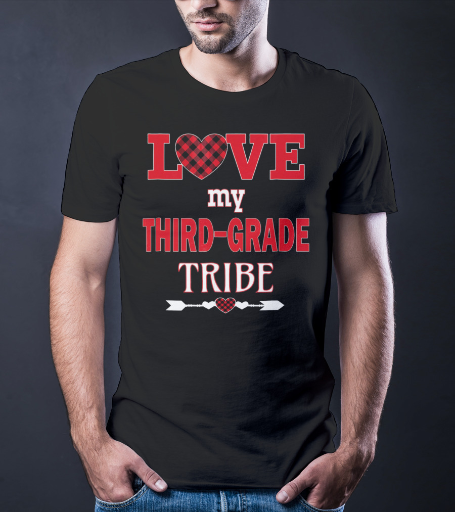 Love My Third-Grade Tribe Buffalo Plaid Heart Arrow T-Shirt