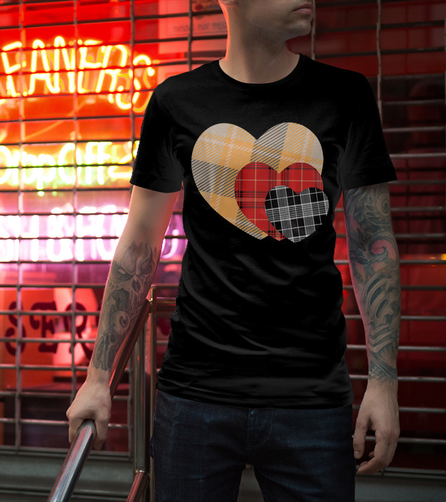 Three Valentines Hearts Plaid T-Shirt