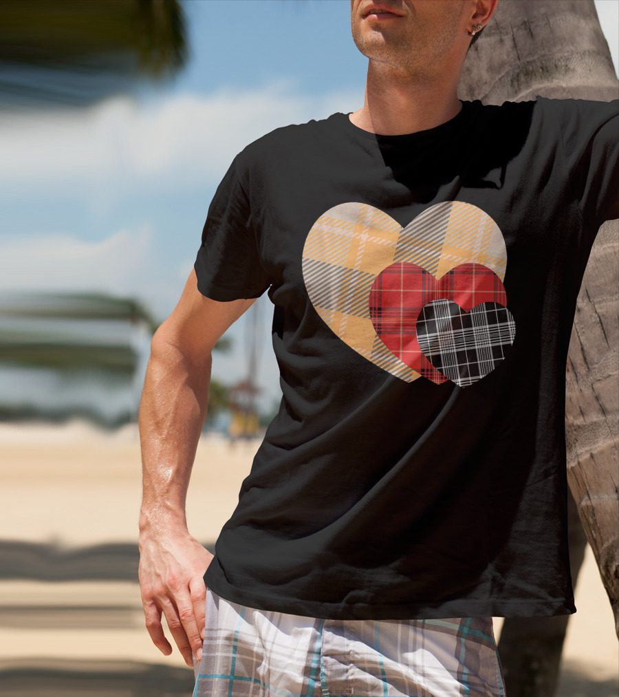 Three Valentines Hearts Plaid T-Shirt