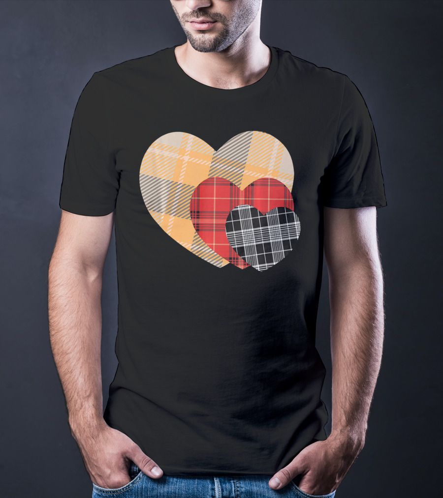 Three Valentines Hearts Plaid T-Shirt