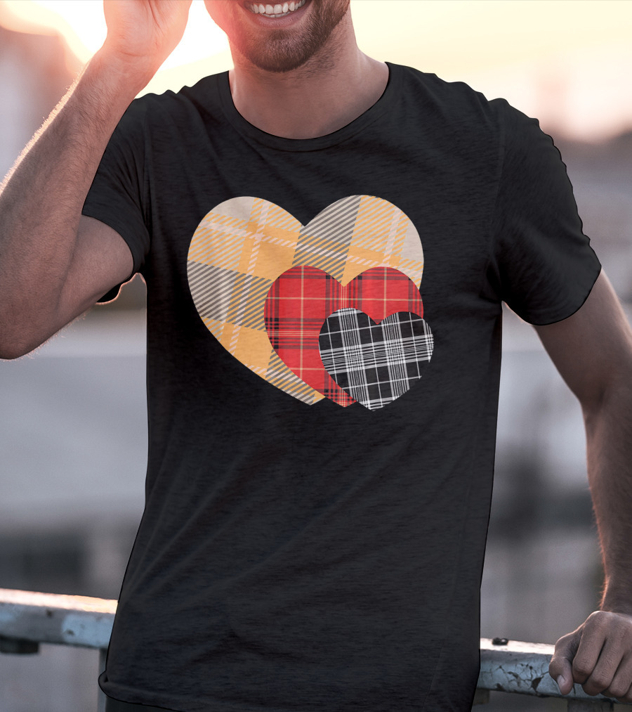 Three Valentines Hearts Plaid T-Shirt