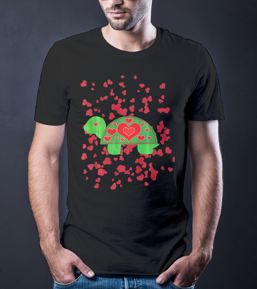 Toddler Valentines Day Turtle With Red Hearts Outfit Boy T-Shirt