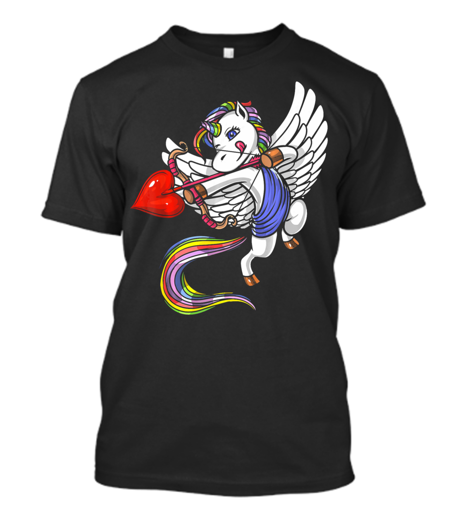 Unicorn Cupid Heart Valentines Day Rainbow Pegasus T-Shirt