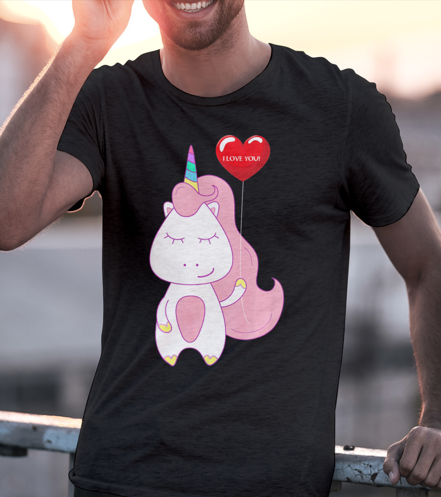 Unicorn Holding Heart Balloon With I Love You Message Valentine T-Shirt