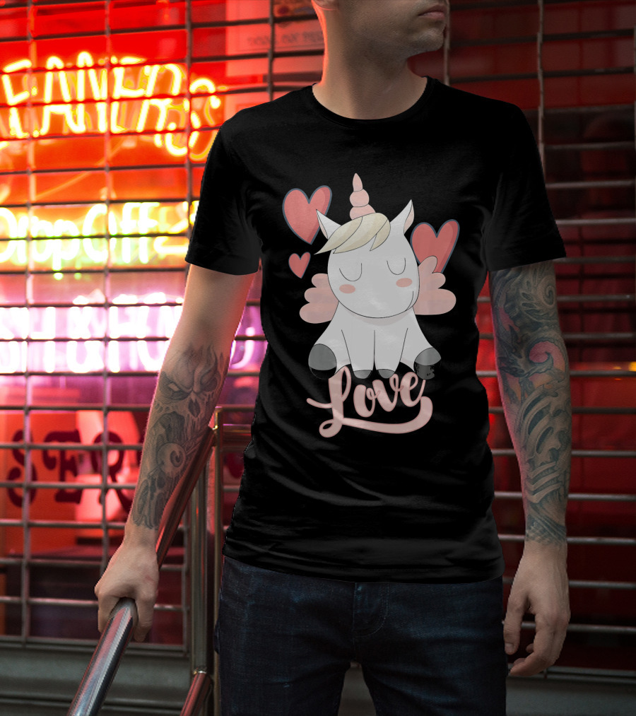 Love Unicorn With Hearts Valentine's Day T-Shirt