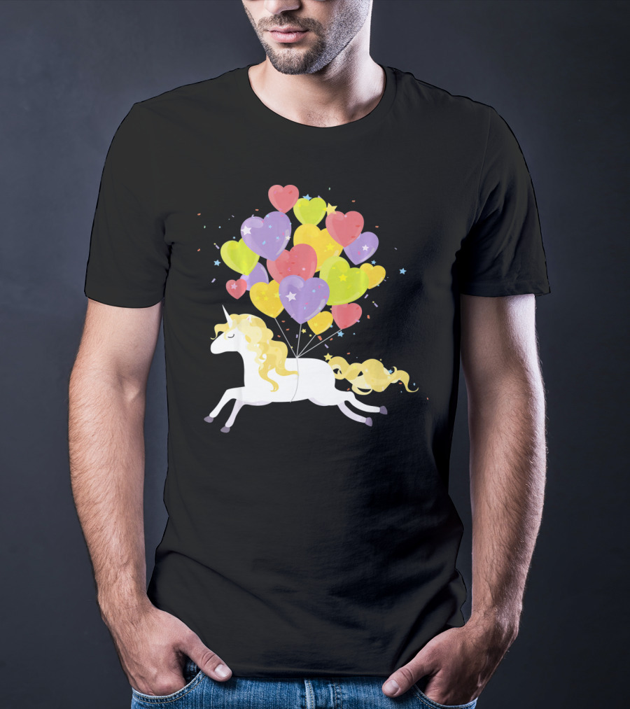 Unicorn Love Heart Balloons Valentines Day T-Shirt
