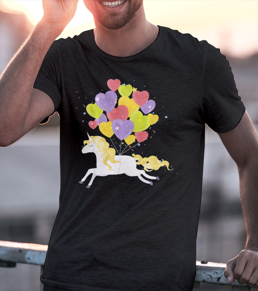 Unicorn Love Heart Balloons Valentines Day T-Shirt