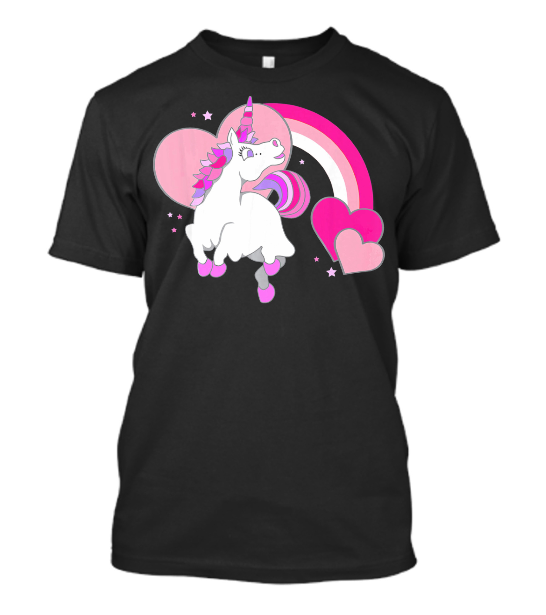 Unicorn Valentines Day Heart Rainbow Pink Stars T-Shirt