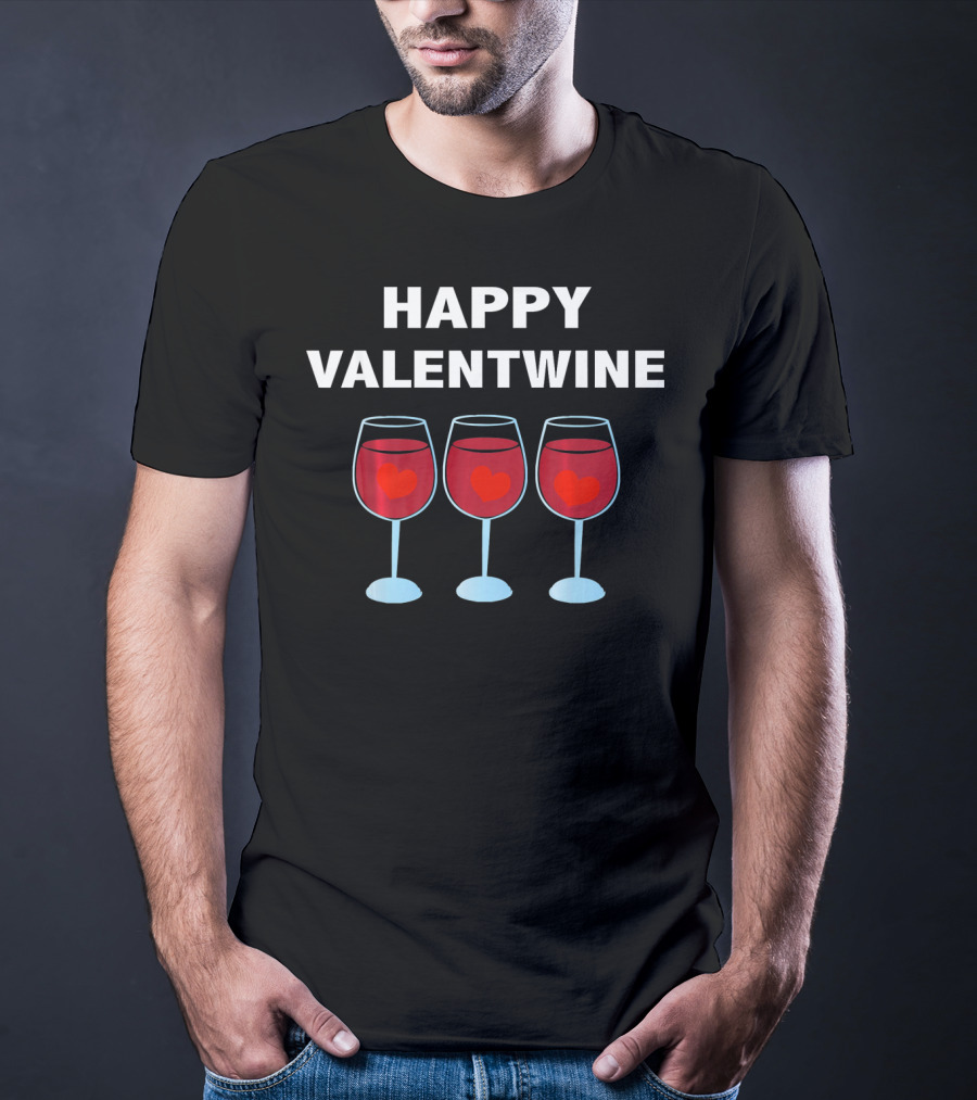 Happy Valentwine With Three Heart-Filled Wine Glasses T-Shirt