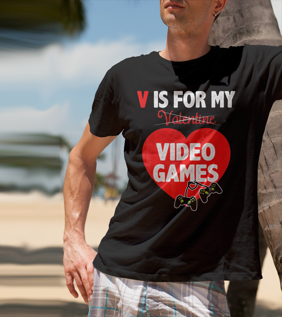 V Is For My Valentine Video Games Red Heart T-Shirt